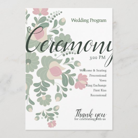 Sage Green Wildflower Wedding Design Flat Program Programmakaart (Voorkant)