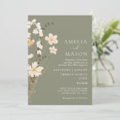 Sage Green Wildflower Wedding Invitation Kaart (Staand voorkant)