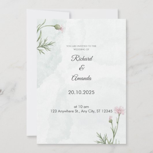 Sage Green Wildflower Wedding Invitation Kaart (Voorkant)
