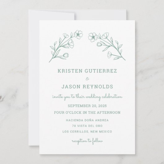Sage Green Wildflower Wedding Invitation Kaart (Voorkant)