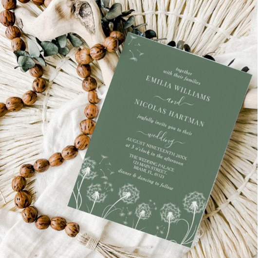 Sage Green Wildflower Wedding  Kaart