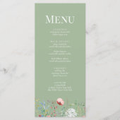 Sage Green Wildflower Wedding Menu Kaart (Voorkant)