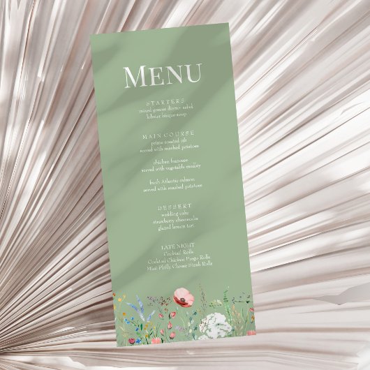 Sage Green Wildflower Wedding Menu Kaart