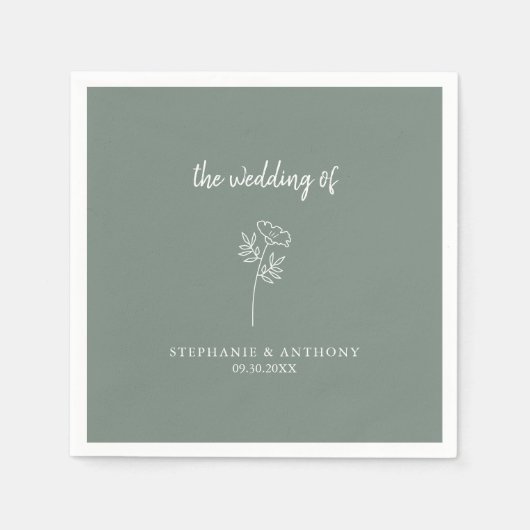 Sage Green Wildflower Wedding Napkins Servet (Voorkant)