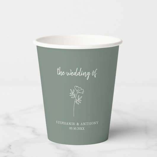 Sage Green Wildflower Wedding Papieren Bekers (Voorkant)