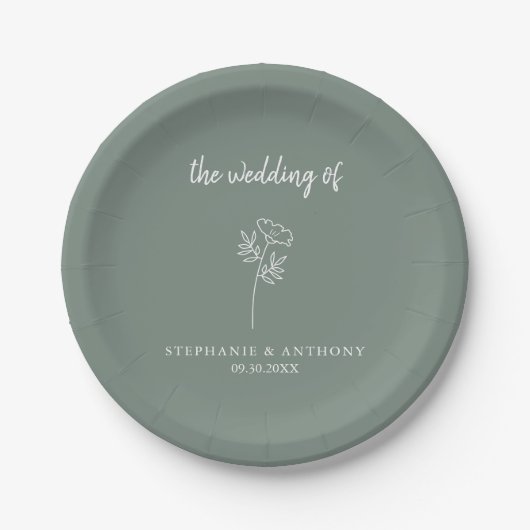 Sage Green Wildflower Wedding Papieren Bordje (Voorkant)