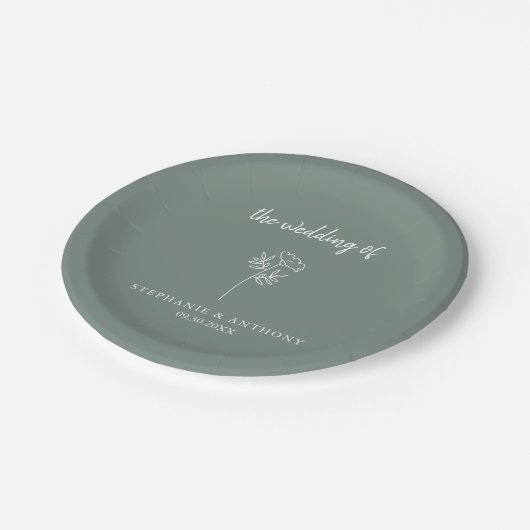 Sage Green Wildflower Wedding Papieren Bordje (Gekanteld)