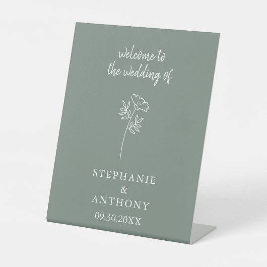 Sage Green Wildflower Wedding Reclamebord Met Voetstuk (Voorkant)
