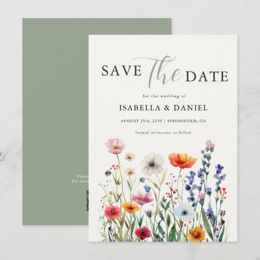 Sage Green Wildflower Wedding Save The Date (Voorkant / Achterkant)
