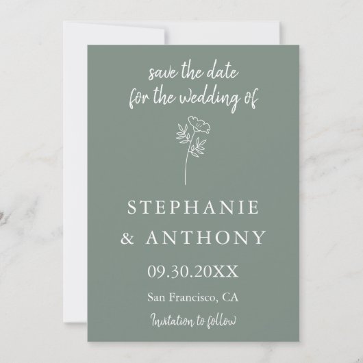 Sage Green Wildflower Wedding Save The Date (Voorkant)