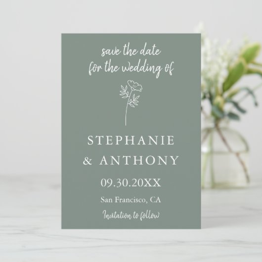 Sage Green Wildflower Wedding Save The Date (Staand voorkant)