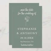 Sage Green Wildflower Wedding Save The Date (Voorkant / Achterkant)