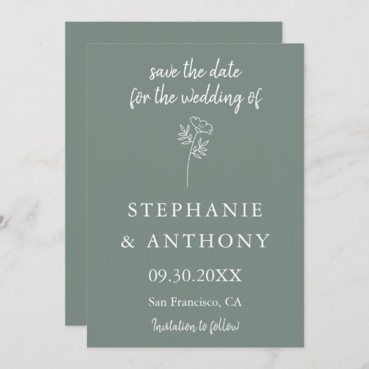 Sage Green Wildflower Wedding Save The Date (Voorkant / Achterkant)