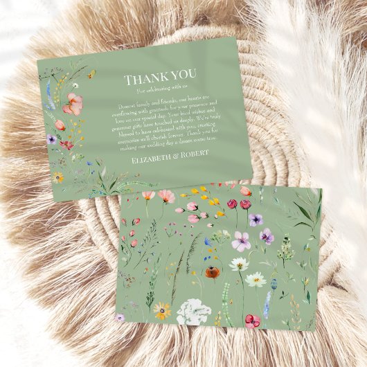 Sage Green Wildflower Wedding Thank You Card Bedankkaart