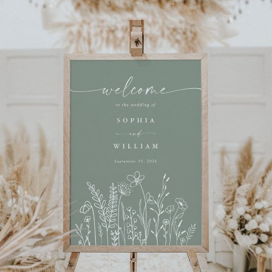 Sage Green Wildflower Wedding Welkomstbord Poster