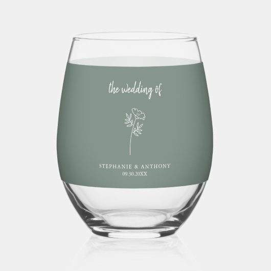 Sage Green Wildflower Wedding Wijnglas Zonder Voet (Voorkant)