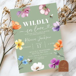 Sage Green Wildflower Wildly in Love Bridal Shower Kaart