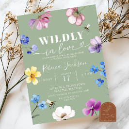 Sage Green Wildflower Wildly in Love Bridal Shower Kaart