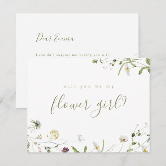 Sage Green Wildflower zal je mijn bloemenmeisje zi Kaart (Voorkant / Achterkant)