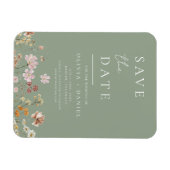 Sage Green Wildflowers Boho Bewaar de datum Magneet (Horizontaal)