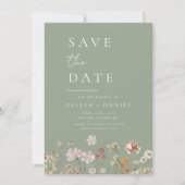 Sage Green Wildflowers Boho Bewaar de datum Save The Date (Voorkant)