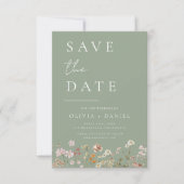 Sage Green Wildflowers Boho Bewaar de datum Save The Date (Voorkant)
