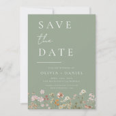 Sage Green Wildflowers Boho Bewaar de datum Save The Date (Voorkant)