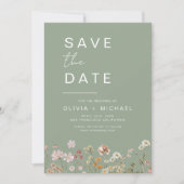 Sage Green Wildflowers Boho Bewaar de datum Save The Date (Voorkant)