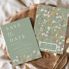 Sage Green Wildflowers Boho Bewaar de datum Save The Date