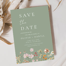 Sage Green Wildflowers Boho Bewaar de datum Save The Date