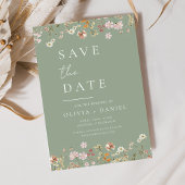 Sage Green Wildflowers Boho Bewaar de datum Save The Date