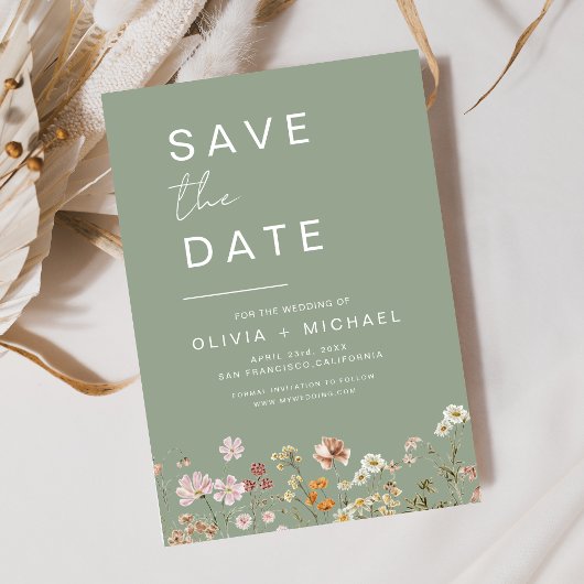 Sage Green Wildflowers Boho Bewaar de datum Save The Date