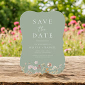 Sage Green Wildflowers Boho Bewaar de datum Save The Date
