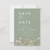 Sage Green Wildflowers Boho Bewaar de datum Save The Date (Voorkant)