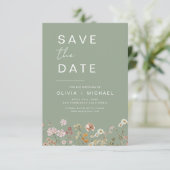 Sage Green Wildflowers Boho Bewaar de datum Save The Date (Staand voorkant)