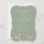 Sage Green Wildflowers Boho Bewaar de datum Save The Date (Voorkant)
