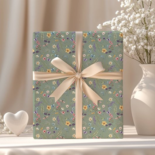 Sage Green Wildflowers Boho Rustieke Spring Garden Cadeaupapier