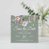 Sage Green Wildflowers Boho Save The Date (Staand voorkant)