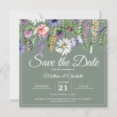 Sage Green Wildflowers Boho Save The Date (Voorkant)