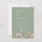 Sage Green Wildflowers Foto Boho Bewaar de datum Save The Date (Voorkant)
