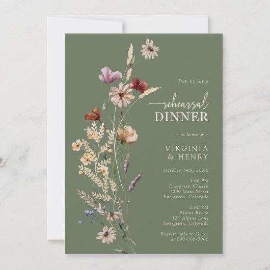 Sage Green Wildflowers repetitie diner Kaart (Voorkant)