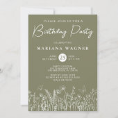 Sage Green Wildflowers Uitnodiging voor verjaardag (Voorkant)