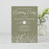 Sage Green Wildflowers Uitnodiging voor verjaardag (Staand voorkant)
