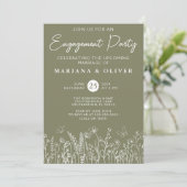Sage Green Wildflowers verlovingsfeest uitnodiging (Staand voorkant)