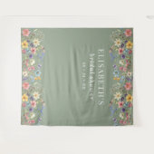 Sage Green Wildflowers Vrijgezellenfeest Achtergro Wandkleed (Voorkant (horizontaal))