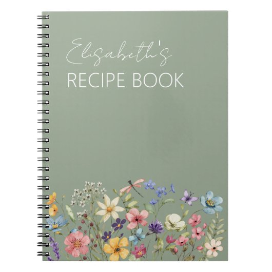 Sage Green Wildflowers Vrijgezellenfeest Receptenb Notitieboek (Voorkant)