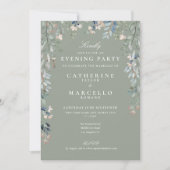 Sage Green Wildflowers Wedding Evening Party Kaart (Voorkant)