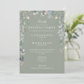 Sage Green Wildflowers Wedding Evening Party Kaart (Staand voorkant)