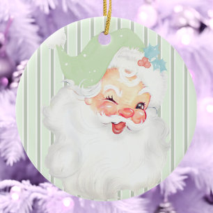 Sage Green  Winking Santa Kerstboom Keramisch Ornament