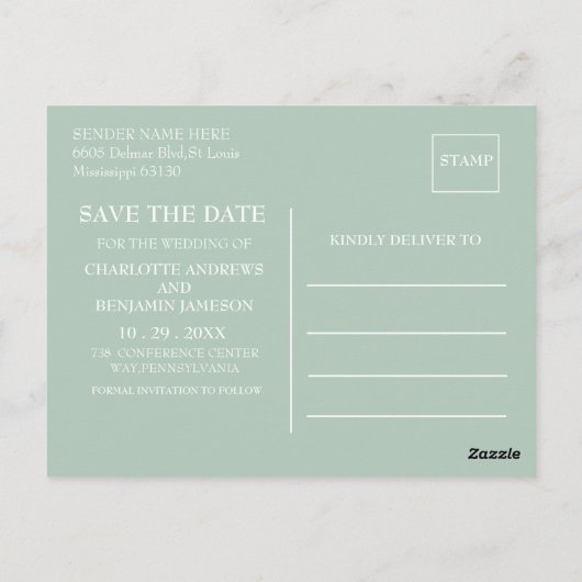 Sage Green Winter Kerstmis Save the Date Wedding Briefkaart (Achterkant)